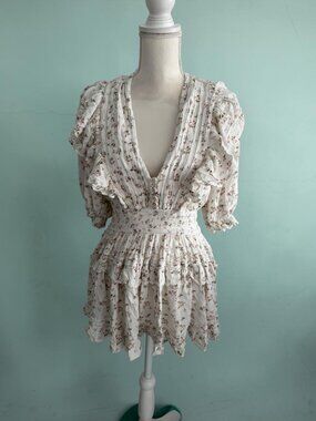 JENS PIRATES BOOTY Floral White Smocked Waist Mini Dress Size XL